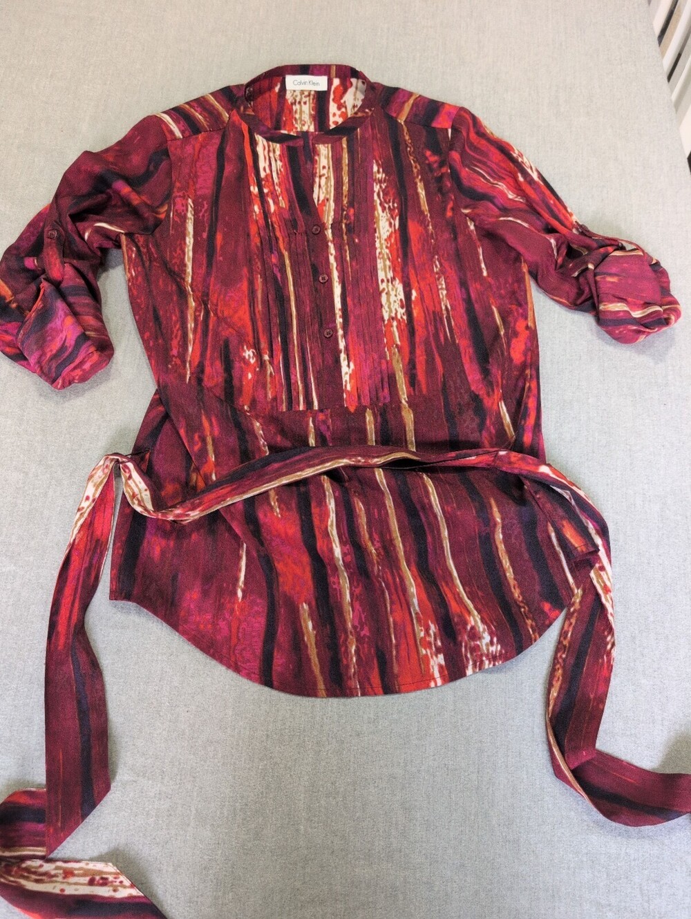 Calvin Klein belted long sleeve blouse top size small